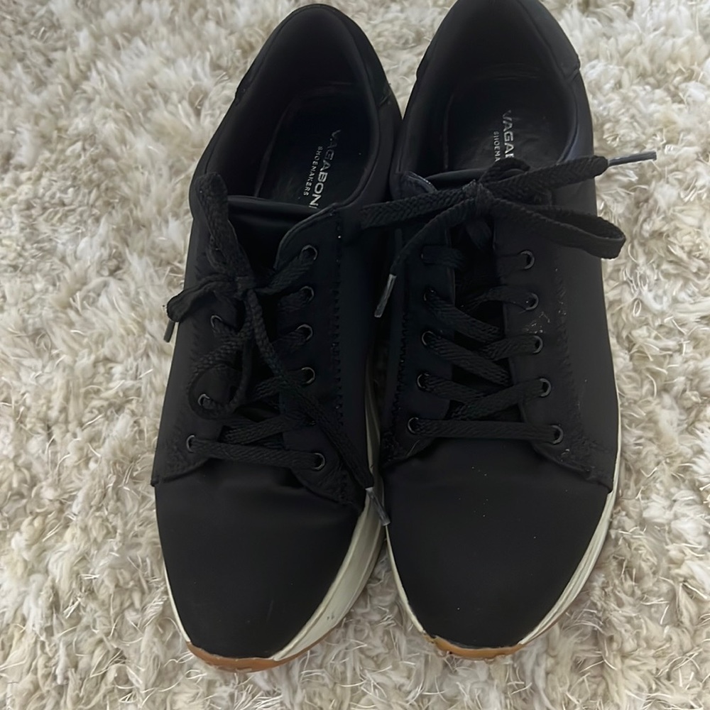 Vagabond sneakers black satin white wedge platform size 8